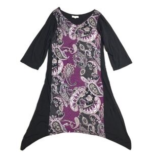 BODY TOUCH LOUNGE Nightgown Tunic Dress Paisley Shark Bite Hem Paisley Small